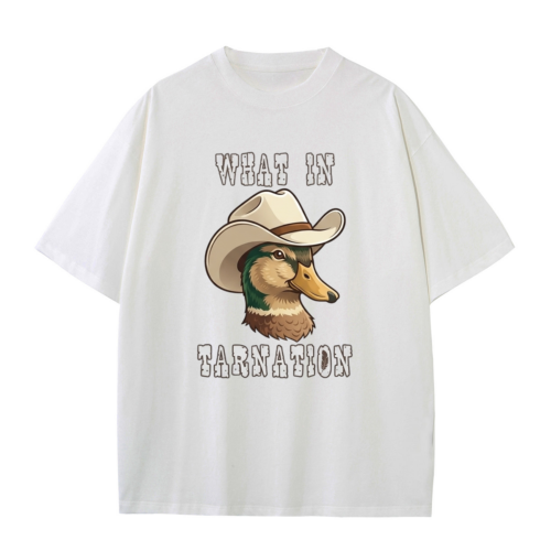 What In Tarnation – Duck Wearing Cowboy Hat Meme Graphic T-Shirt