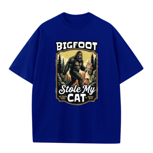 Bigfoot Stole My Cat Yeti – Vintage Retro Humor Graphic T-Shirt